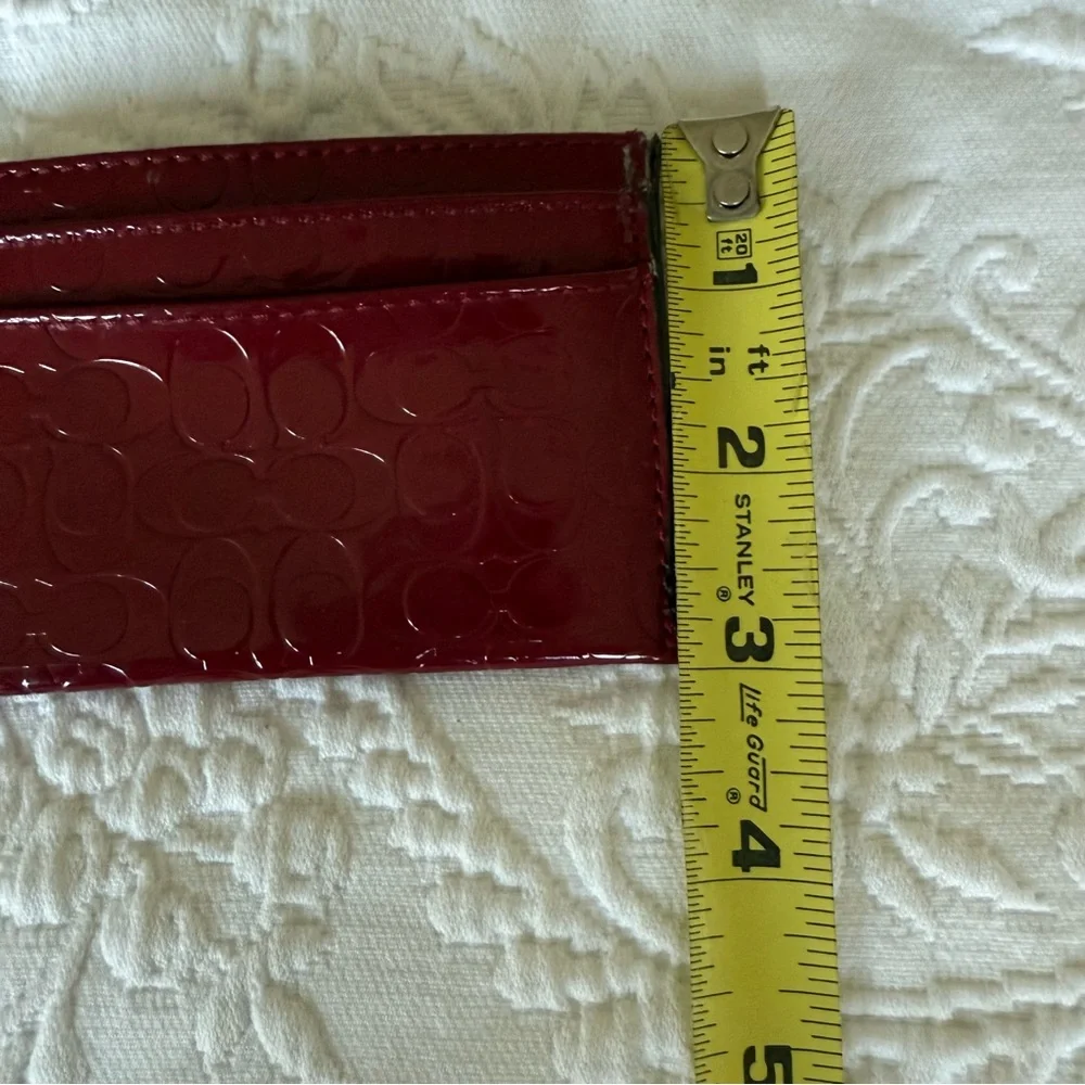 Coach Red Logo Embossed Leather Card Holder Wallet